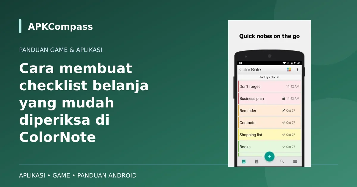 Gambar game atau aplikasi: Cara membuat checklist belanja yang mudah diperiksa di ColorNote