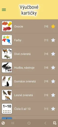 Výučbové kartičky, screenshot 1